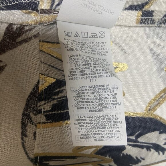 J.CREW Fit & Flare Ivory Linen Dress Gold Black Foil Leaf Print Size 4 NWOT Zip - Picture 10 of 14